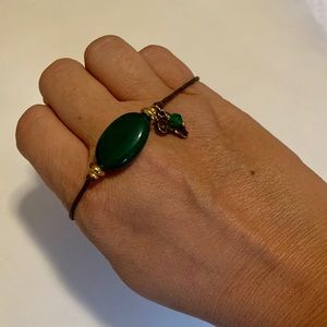 Africa Brown Cord Bracelet with Green Stone